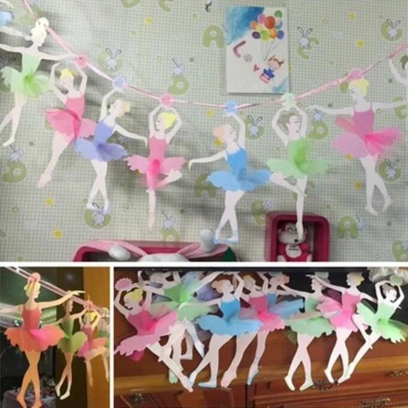 1Pc 3M Colorful Hanging Paper Banner Bunting Banner Paper Flag Ballerina Girl Birthday Party Festival String Flag DIY Decoration