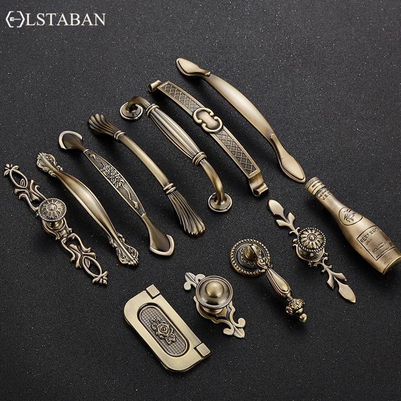 LSTABAN European Antique Door Handle Drawer Zinc Alloy Simple Wardrobe Furniture Accessories Ancient Green Cabinet Handle