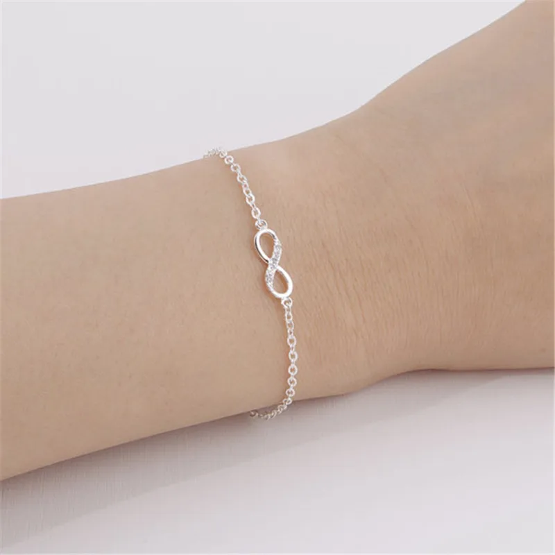 Jisensp Korean Fashion Infinity Number 8 Chain Bracelet Simple CZ Infinity Bracelets for Women Friendship Jewelry Adjustable