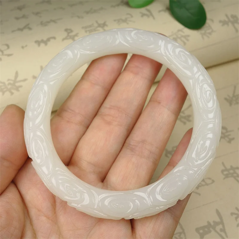 

Hot selling natural hand-carved Hetian jade -pattern Bangle56-62mm fashion Accessories Men Women Luck Gifts Amulet for