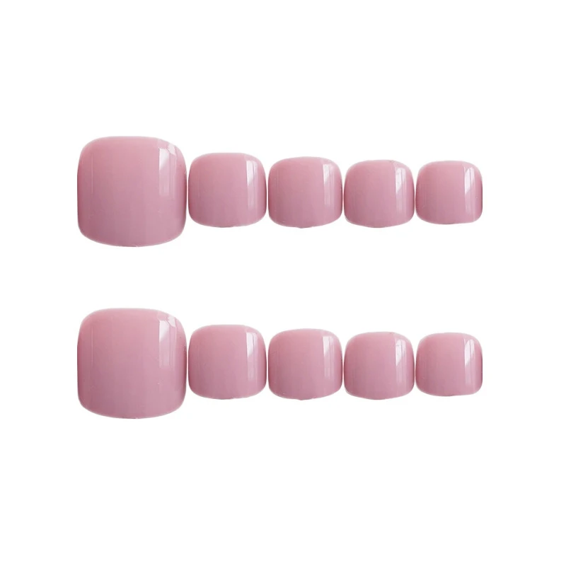 24pcs Lovely Light Pink Candy DIY Fashion Colors Toe Nails with Glue Short Square Head Acrylic False Toes Art Tips Fake Toenails