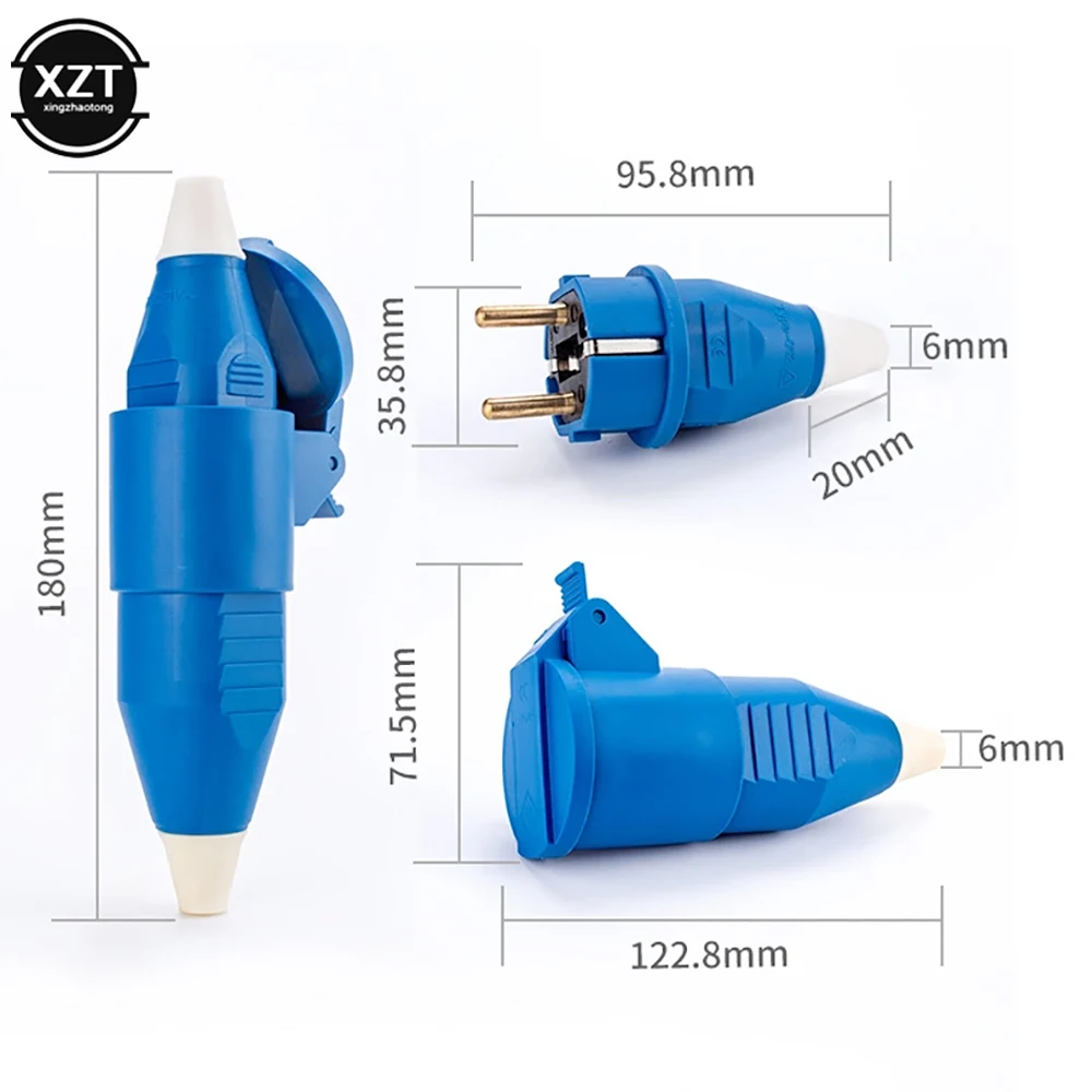 EU Waterproof IP54 2 Pin Male Female Electronic Connector Schuko Rewireable Detachable Socket Adapter Extender Cord 16A