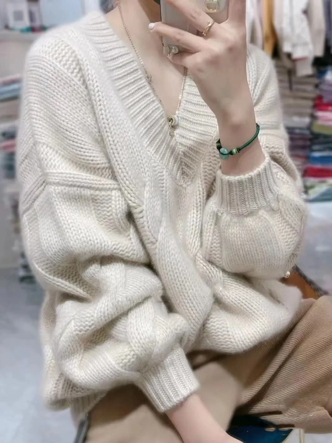 Winter casual cashmere Sweater Women oversize V-Neck thick Sweater pullovers Women 2021 loose  women's sweaters jumper