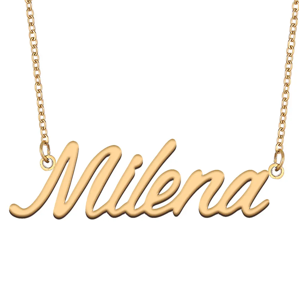 

Milena Name Necklace for Women Personalized Stainless Steel Jewelry Gold Plated Nameplate Pendant Femme Mothers Girlfriend Gift