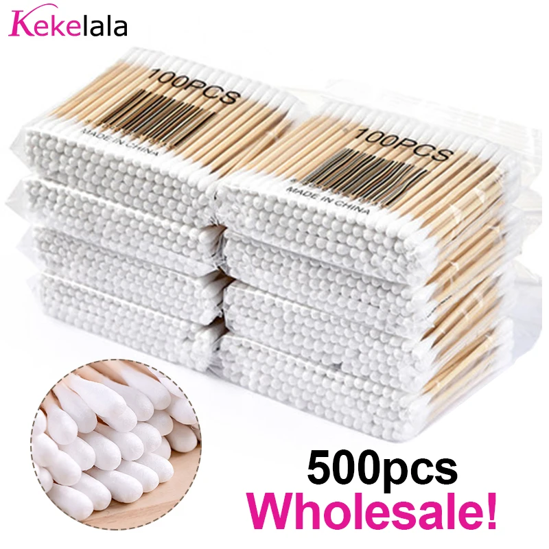 Wholesale 500pcs Makeup Cotton Swabs Double Buds Micro Wood Brushes For Eyelash Extension Glue Removing Lash Applicators Tools