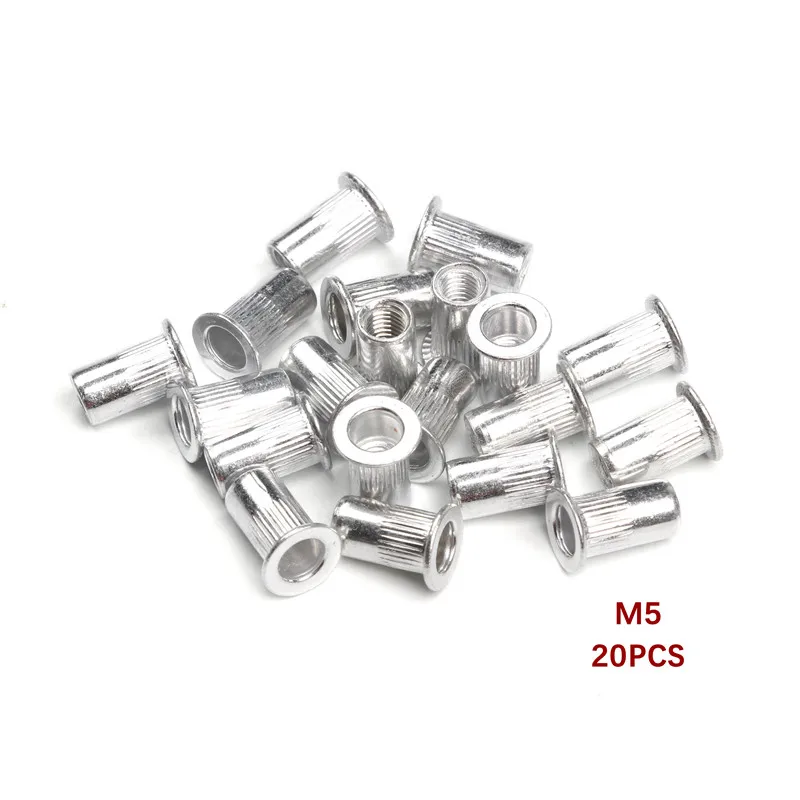 20/50Pcs Aluminum Alloy Rivet Flat Head Threaded Rivet Insert Nutsert Cap Rivet Nut Kit M3 M4 M5 M6 M8