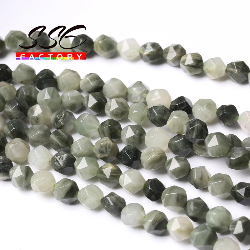 Natural Stone Beads Green Grass Jaspers Big Faceted Round Loose Spacer Beads 15inches 6/8/10mm For Jewelry Making DIY Bracelet