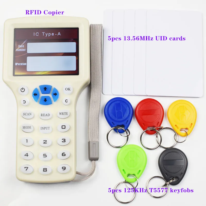 10 English Frequency RFID Copier Duplicator 125KHz Key fob NFC Reader Writer 13.56MHz Encrypted Programmer USB UID Copy Card Tag