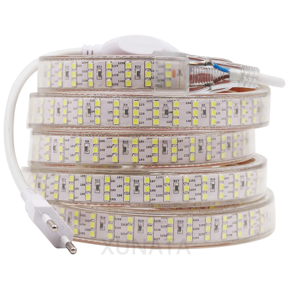 276Led/m Three Row LED Strip Light 220V 2835 Flexible LED Tape Waterproof Ribbon with EU Switch Plug for Home Holiday Decoration