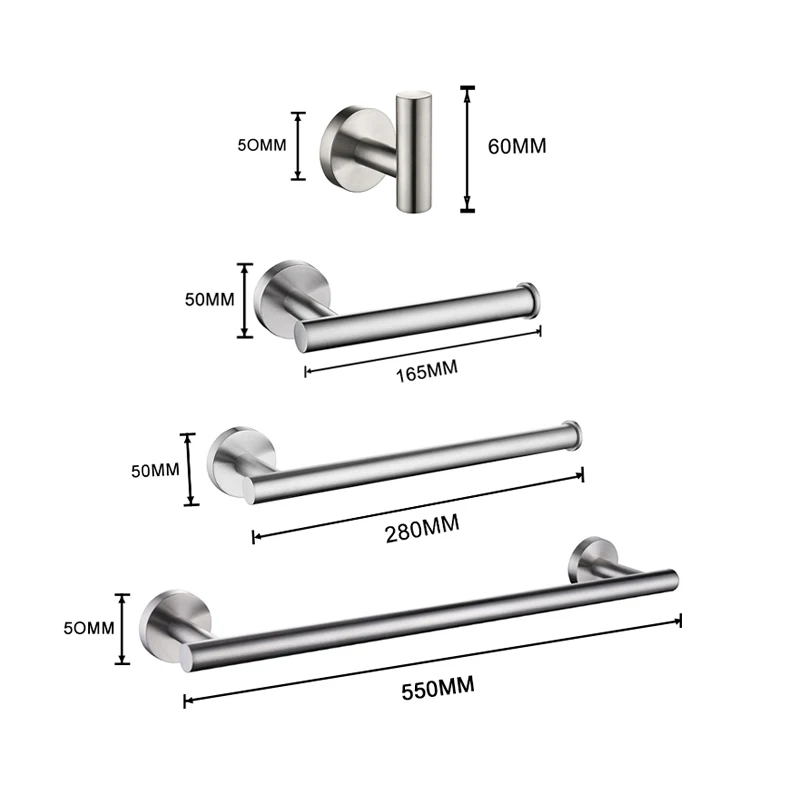 

Brushed Stainless Steel Wall Mounted Hand Towel Bar Toilet Paper Holder Robe Towel Hooks Kitchen Bathroom Accessories Set Round