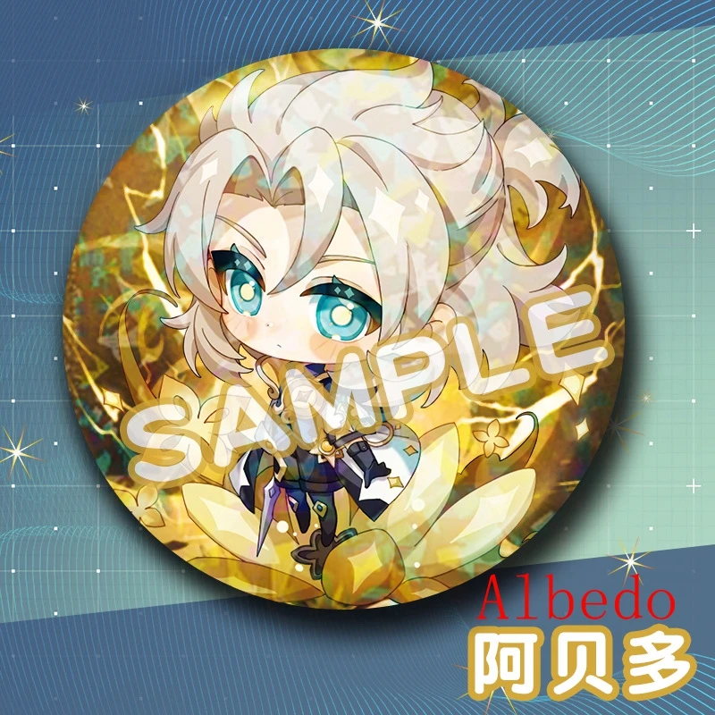 2021 New Game Genshin Impact Anime Original Small Brooch MONA ZHONGLI GANYU Doujin Peripheral Laser Bar Badge