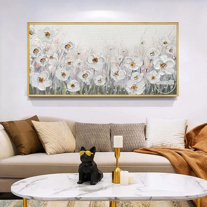 

Unframed Abstract Art Oil Paintings on Canvas, Chinese Artwork Contemporary Flowers, Wall Pictures Decoration for Wedding