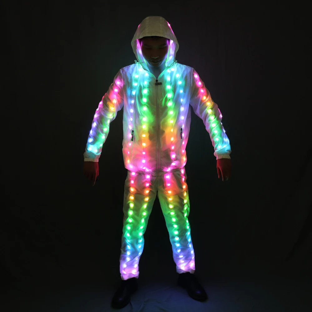 Full Color Pixel LED Lights Jacket Coat Pants Costumes Suit Light UP Rave Creative Outer Stage Costume Xmas Party Fancy Dress