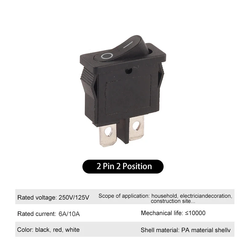 5/10Pcs 2Pin 2 Position Push Button Switch 21X9.5mm Rocker Switchs KCD1 Snap-in on/Off Rocker Switchs 6A 250V/10A 125V Equipment