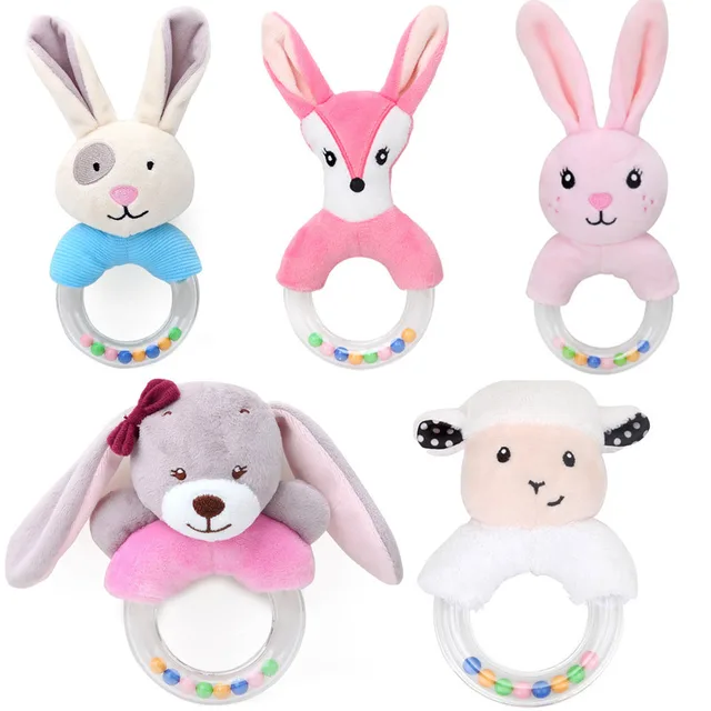 QWZ Hot Cute Baby Rattle Toys Rabbit Plush Baby Cartoon Bed Toys dla noworodków 0-24 miesięcy Zabawka edukacyjna Owca Niedźwiedź Dzwonki ręczne