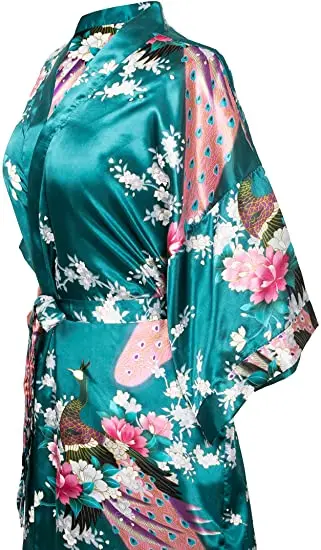 Satin Silk Women Wedding Bridemaid Robe Sexy Crane Print Bathrobe Short Long Kimono Night Gown Robe Fashion Dressing Gown Female