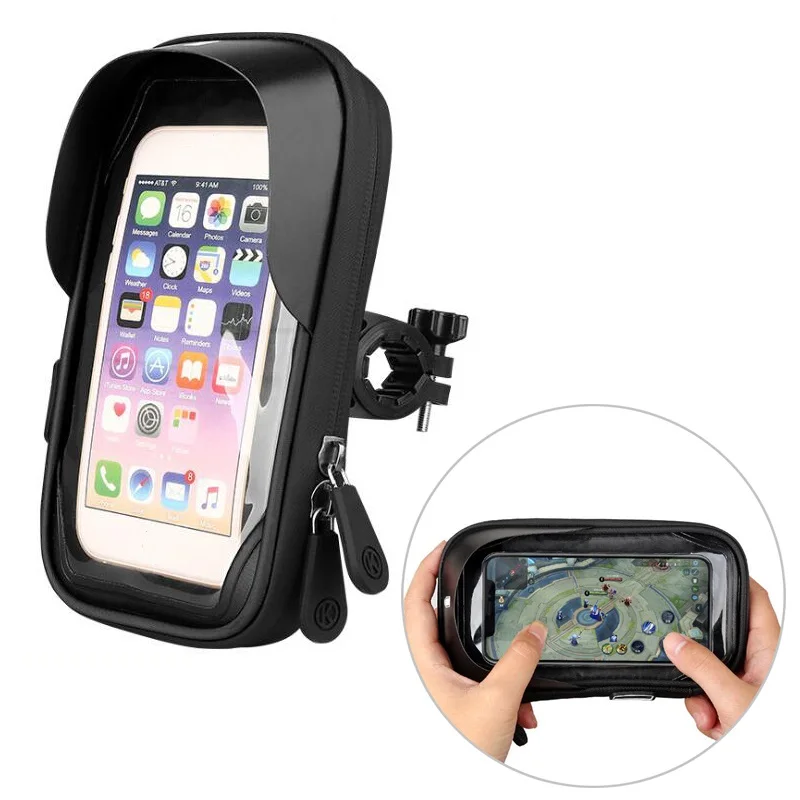 Waterproof Bike Bicycle Phone Mount Bag Case Motorcycle Handlebar Phone Holder Stand for 4.5-6.4 Inch Mobile Cell Phones