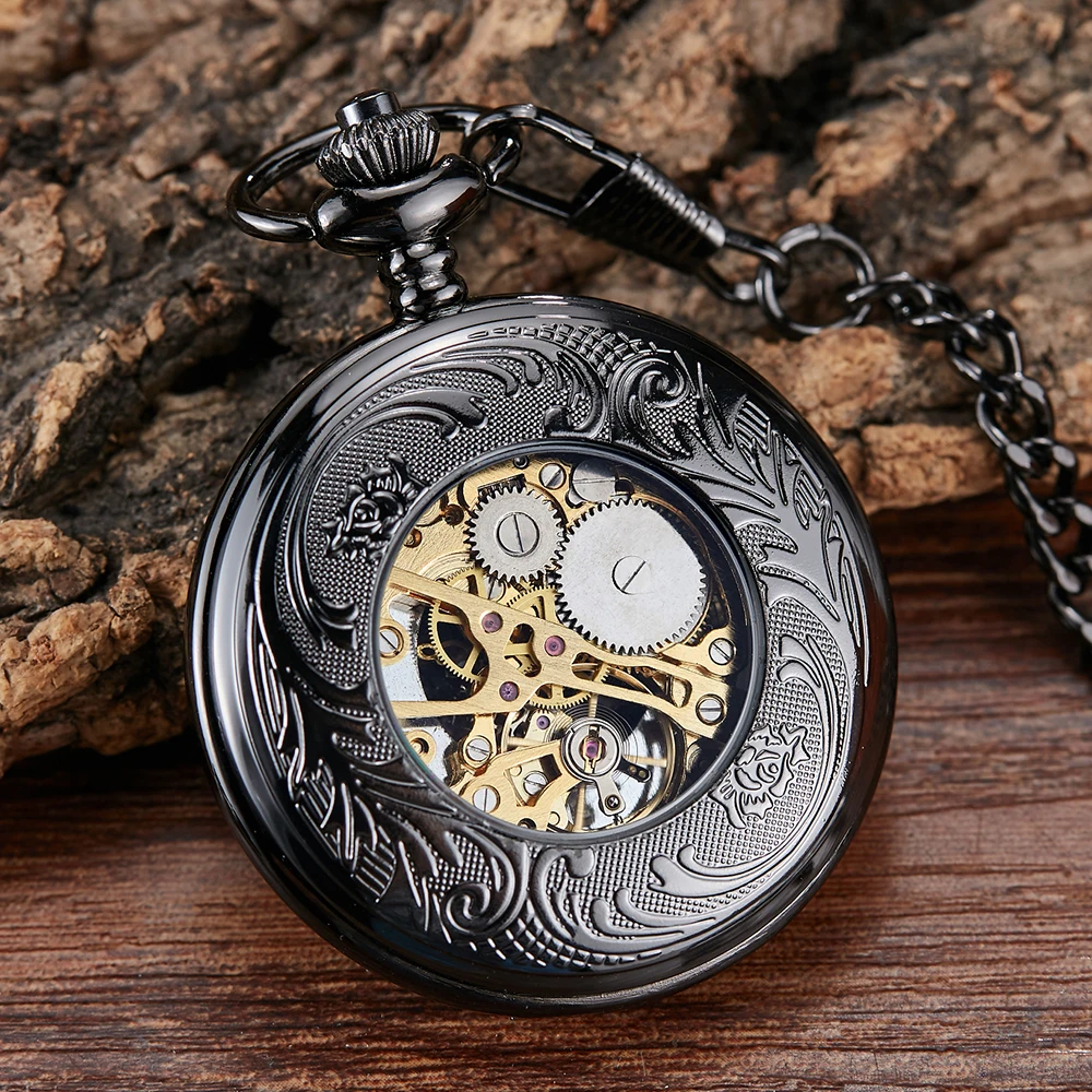 Luminous Hand Winding Mecânico Pocket Watch Pingente Bronze Classical Vintage Hollow Cover Analógico para Homens Relógios Relógio Presente