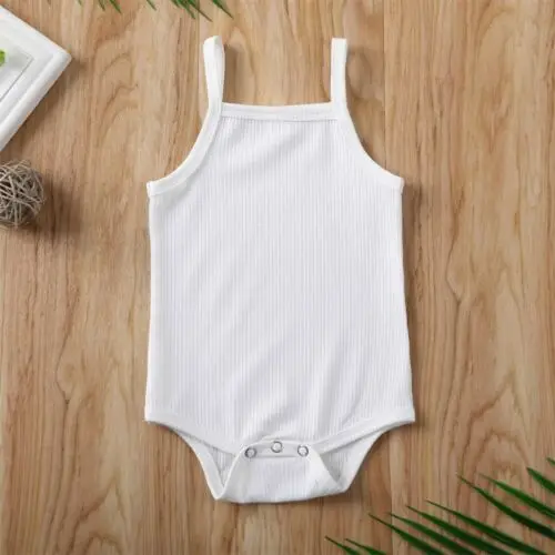 2020 Baby Summer Clothing Newborn Baby Boy Girl Sling Bodysuit Jumpsuit Sleeveless Outfit Ribbed Solid Clothes Set