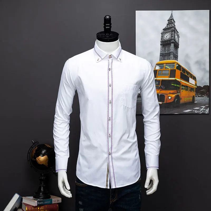 2024 Spring/Autumn Men\'s Long Sleeve Business Shirt Korean Fashion Wedding Pink Groom Shirt Male Interview Shirt