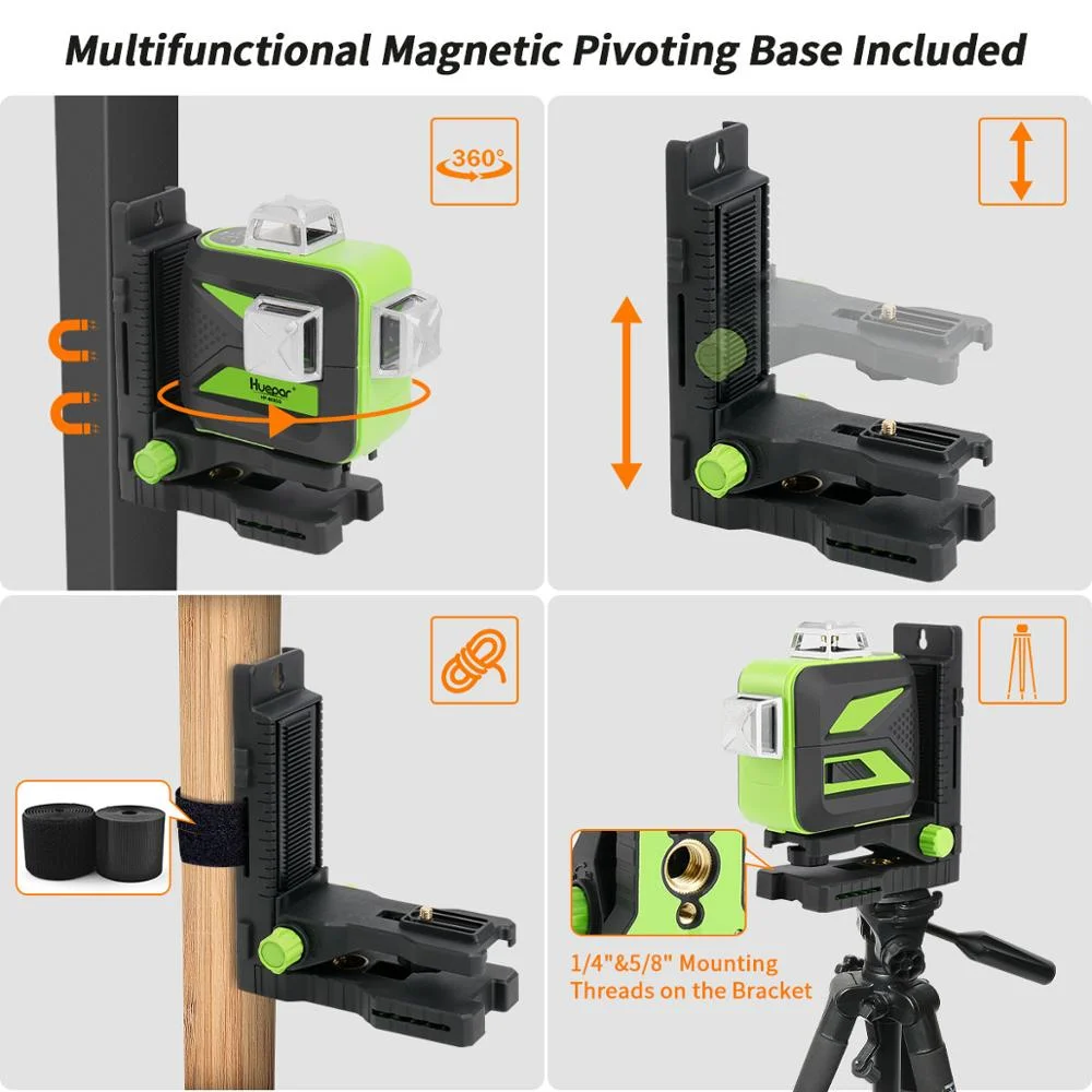 Huepar 3x360 ° linee incrociate connettività Bluetooth 3D raggio verde livello Laser autolivellante con batteria agli ioni di litio e custodia rigida