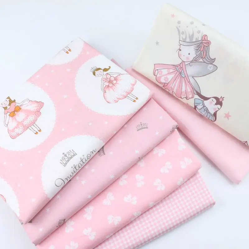 Cartoon Fairy Tale Princess Pink Cotton Twill Fabric For Sewing Girl Clothes Dress Per Meters