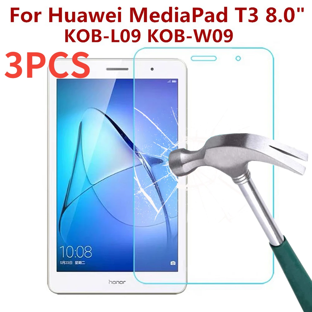 3 pçs 9h vidro tablet filme para huawei mediapad t3 8.0 Polegada tela protetora KOB-L09 w09 bolha livre hd vidro película protetora