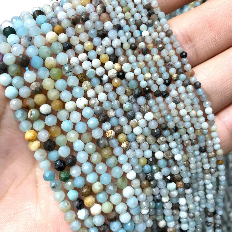 Fine 100% Natural Stone Mix Amazonite Faceted Gemstone Round Spacer Beads For Jewelry Making  DIY Bracelet Necklace 2/3/4MM