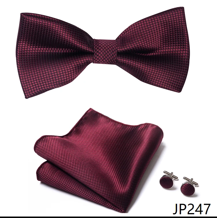 Great Quality Silver Office Butterfly Hanky Cufflink Set Bowtie For Men Geometric Hombre Formal Clothing