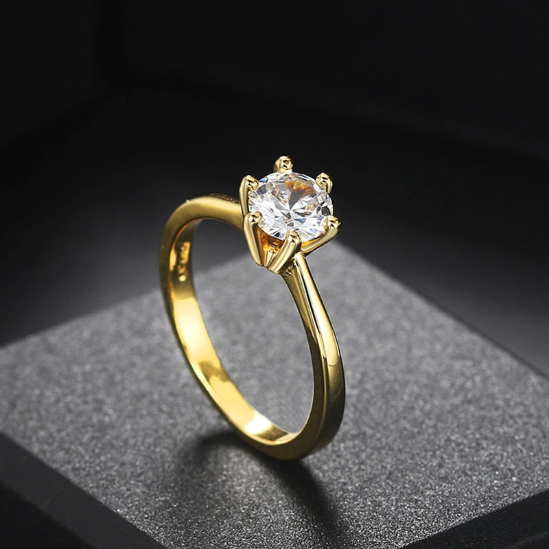 Wedding Rings For Women Classic 1 Carat AAA+ Zircon Light Gold Color Engagement Anniversary Ring Jewelry Wholesale R174