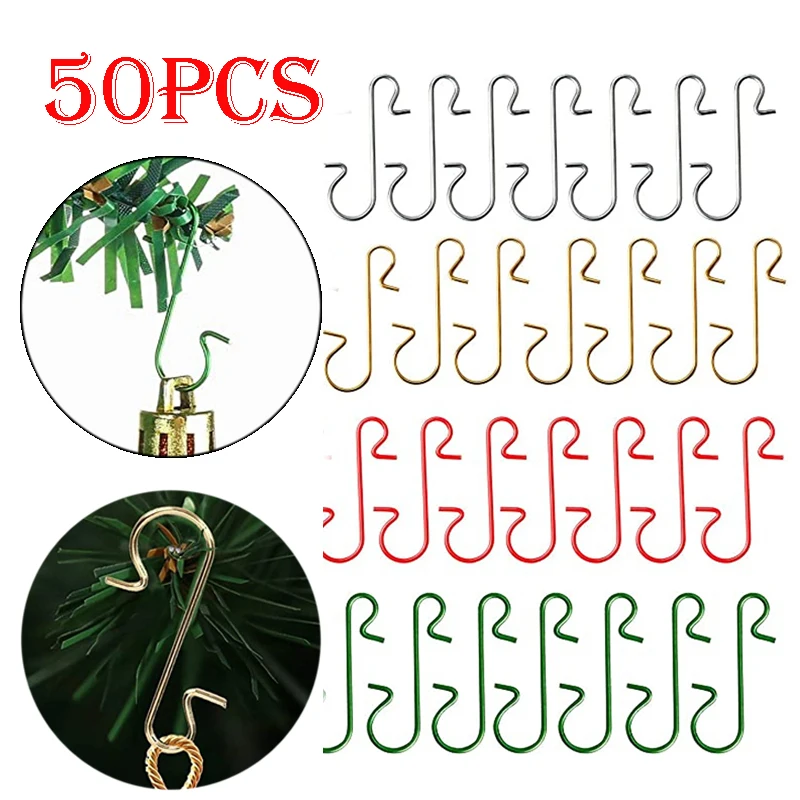 50pcs Christmas S-Shaped Hooks Metal Holders Christmas Tree Pendant Hanging Xmas New Year Home Decoration