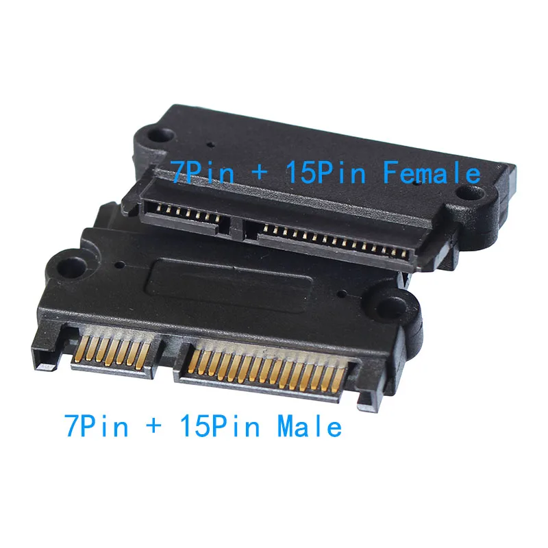 2 Piece SATA 22 Pin Male to Female 7 + 15 Pin SATA Hard Disk Drive Adapter