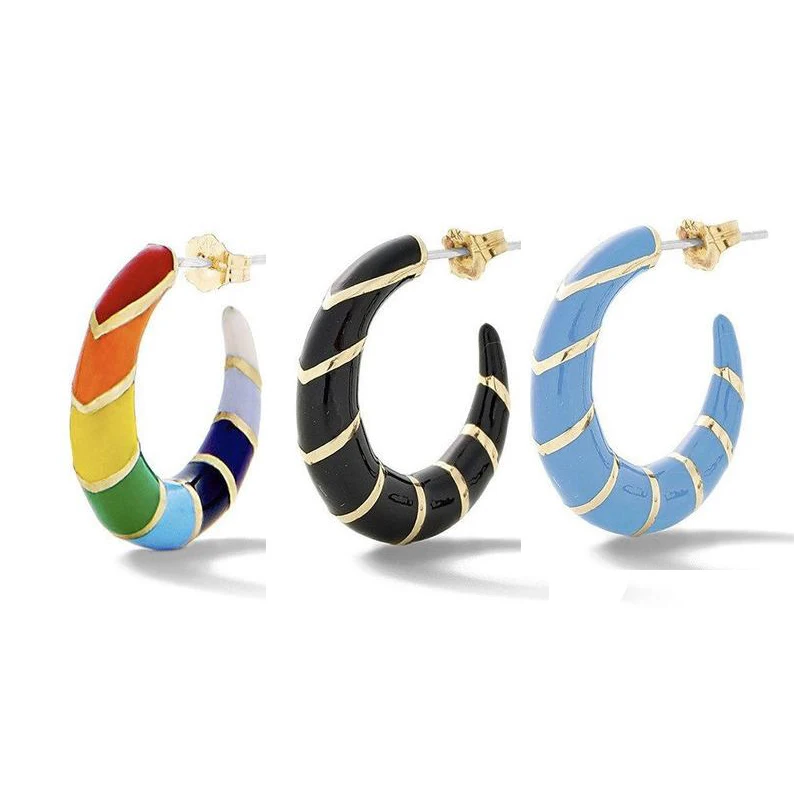 Rainbow Enamel Crescent Moon Shaped Circle Hoop Earring Summer Colorful Fashion Female Girl Jewelry Hot Selling