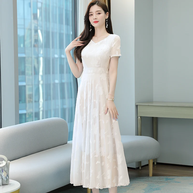 2022 Vintage Cổ Plua Kích Thước Dạ Nỉ Midi Sundress Mùa Hè Trắng Voan Đi Biển Đầm Maxi Nữ Đảng Bodycon Vestidos