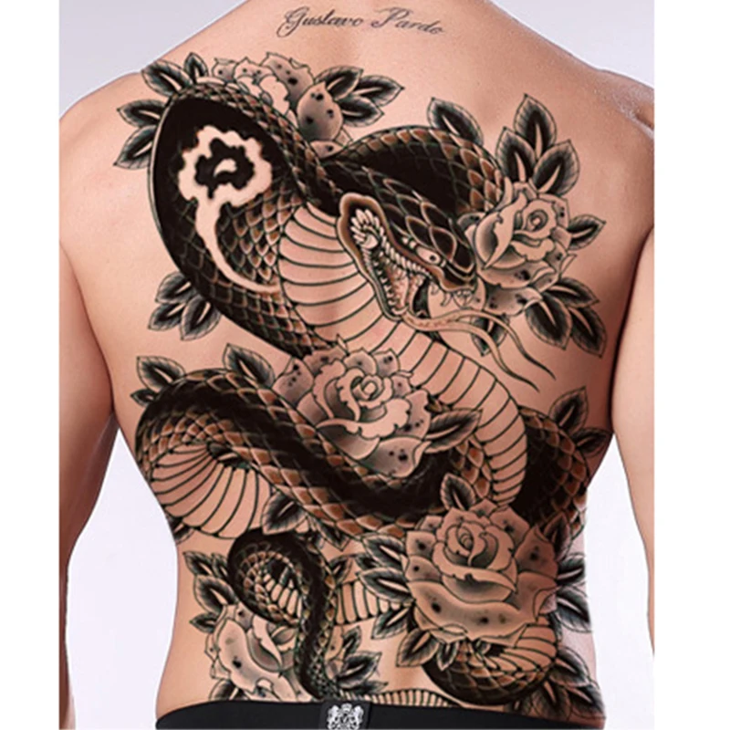 

Full Back Temporary Tattoo Flash Big Snake Tiger Butterfly Wings Buddha Shoote Body Art Waterproof Fake Tatoos Sticker Man Woman