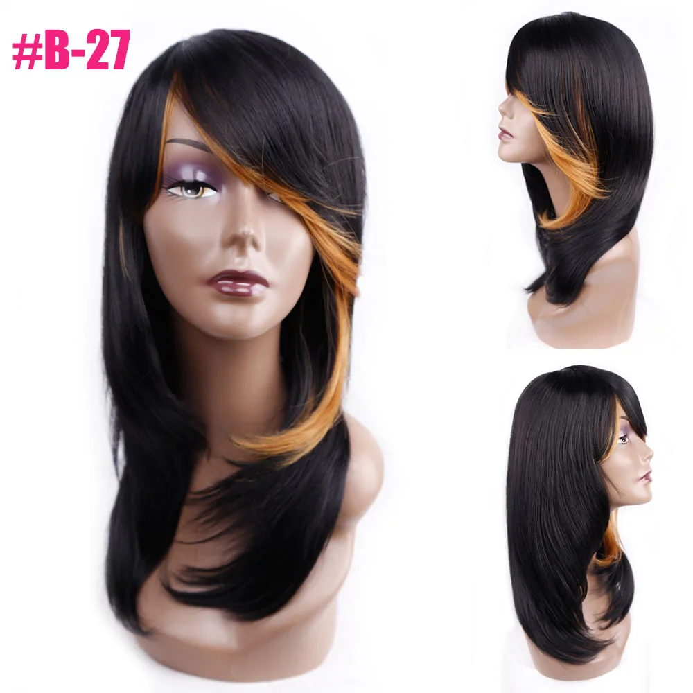 Amir Medium Length Straight Synthetic Wig For Women Natural Ombre Black To Red Color Hair With Bangs Heat Resistant