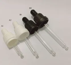 100 x Black White Tamper Evident Dropper Cap 18mm glass pipette dropper  Piepette Glass Dropper only