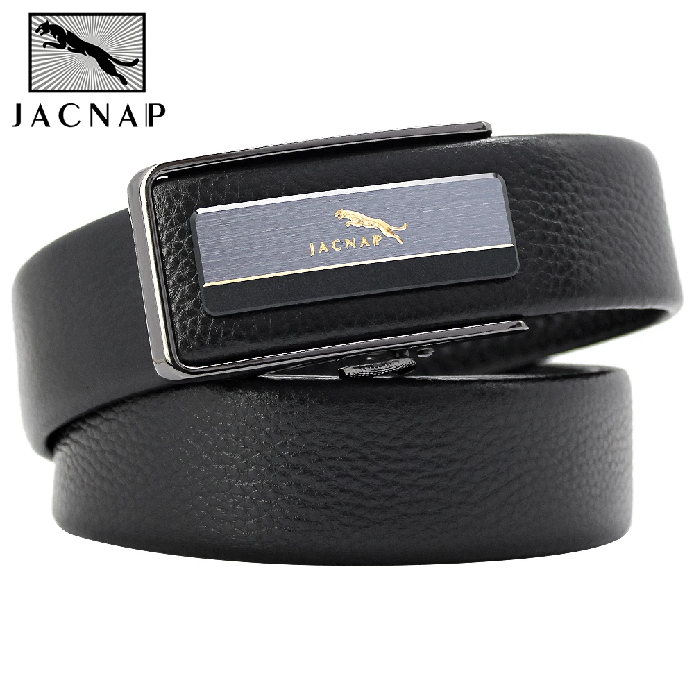 JACNAIP Ratchet Leather Belts for Men Automatic Adjustable Wear-Resistant Inside Wear  Metal Buckle Mens Belt Strap 3.5CM ремень