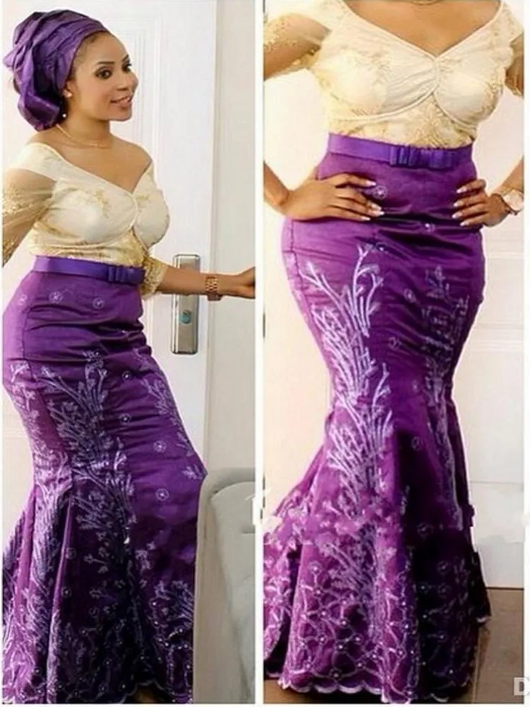 SaudiคำPlusขนาดชุดราตรีสามไตรมาสแขนVคอชุดMermaidพรหมAso Ebi Robe De Soiree