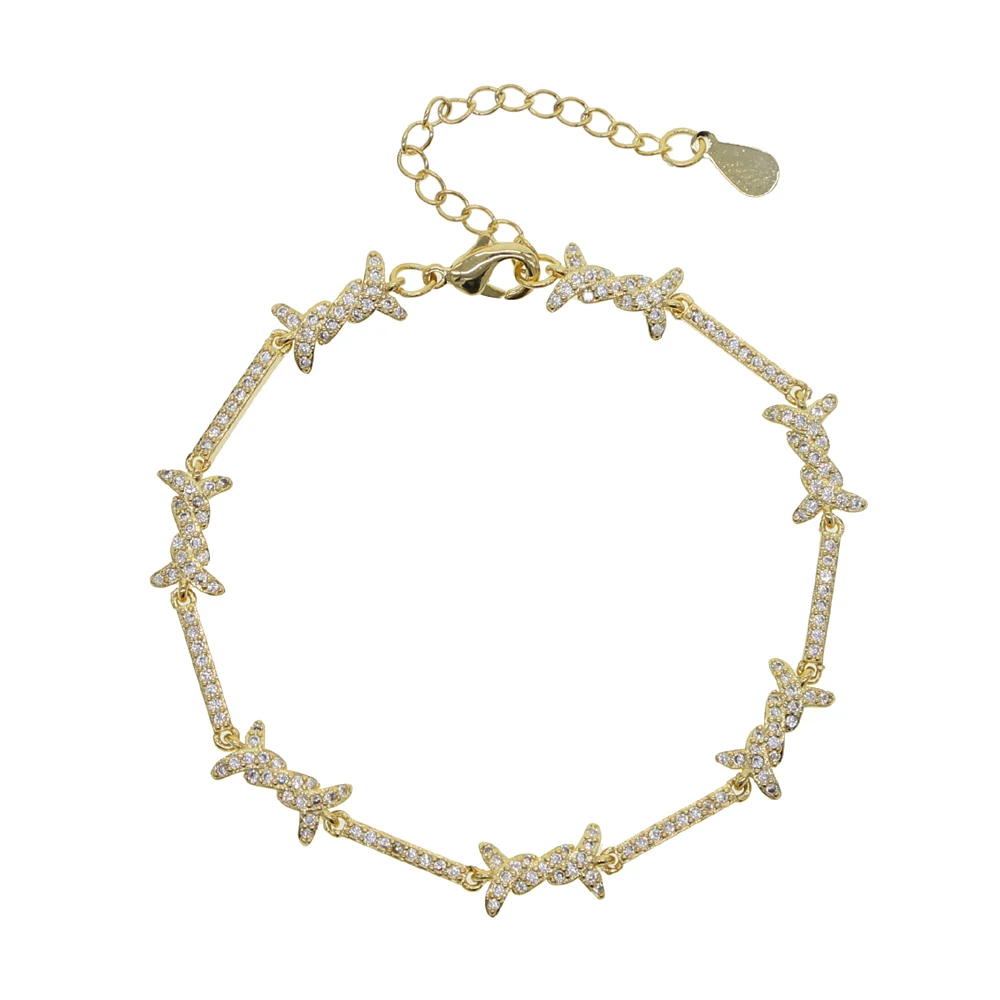 High Quality Clear CZ Barbed Wire Charm Link Chain Bracelet 15+4cm Adjusted Silver Color Delicate Fashion Jewelry For Women