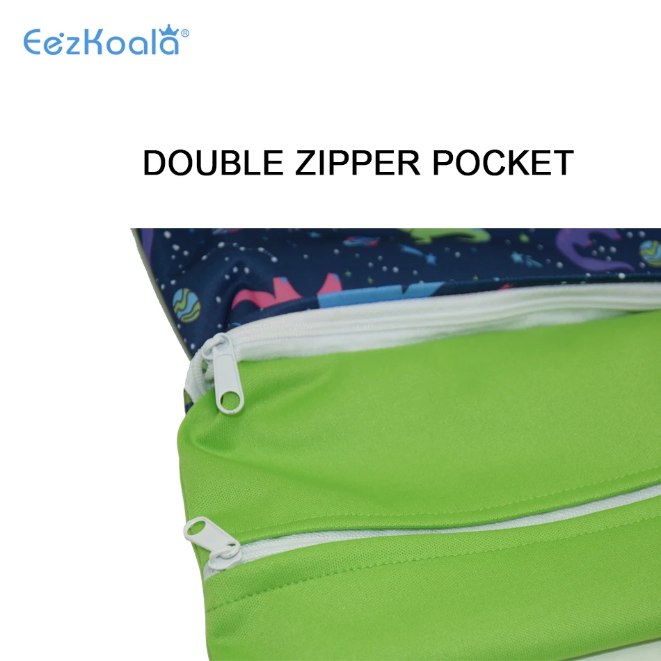 EezKoala Double Pocket Wet Dry Bag With Two Zippered For Baby Diapers Nappies Waterproof Reusable 30*38cm Baby Nappy Bag