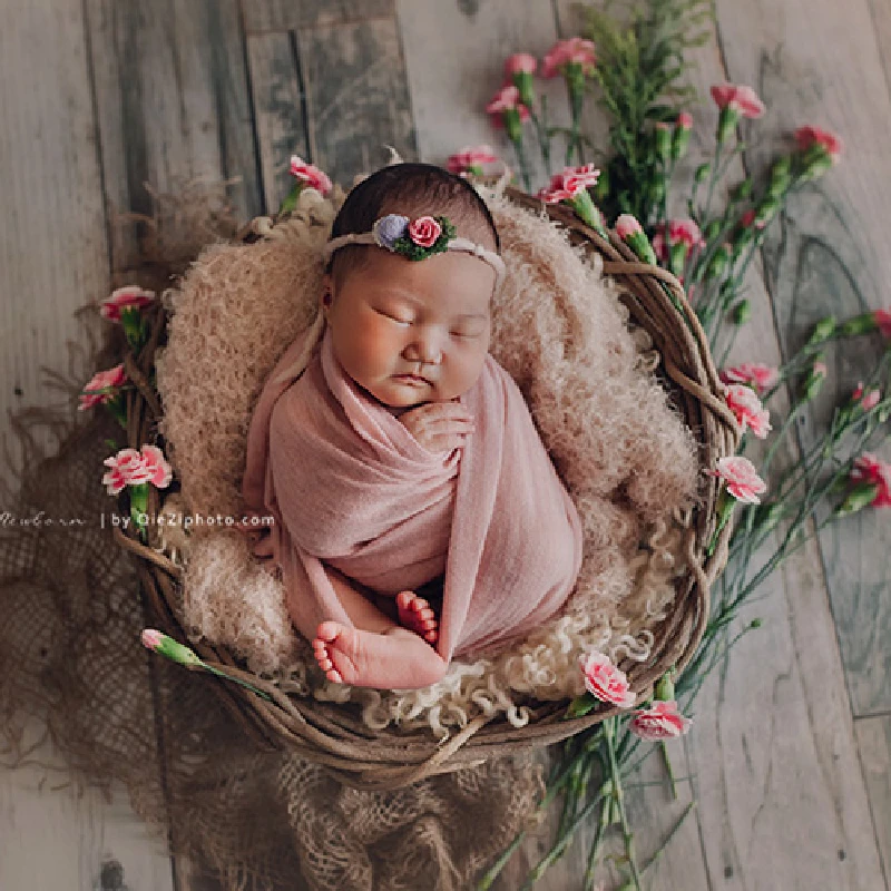 Accesorios de fotografía de recién nacido para bebé, cunas Retro hechas a mano de ratán, accesorios de estudio para sesión de fotos infantiles