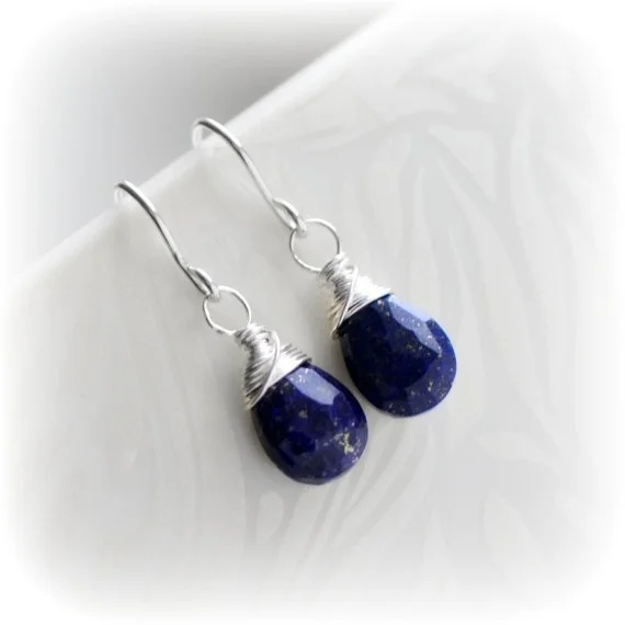 Lapis Lazuli Earrings Sterling Silver, Small Lapis Earrings, Navy Blue Earrings,