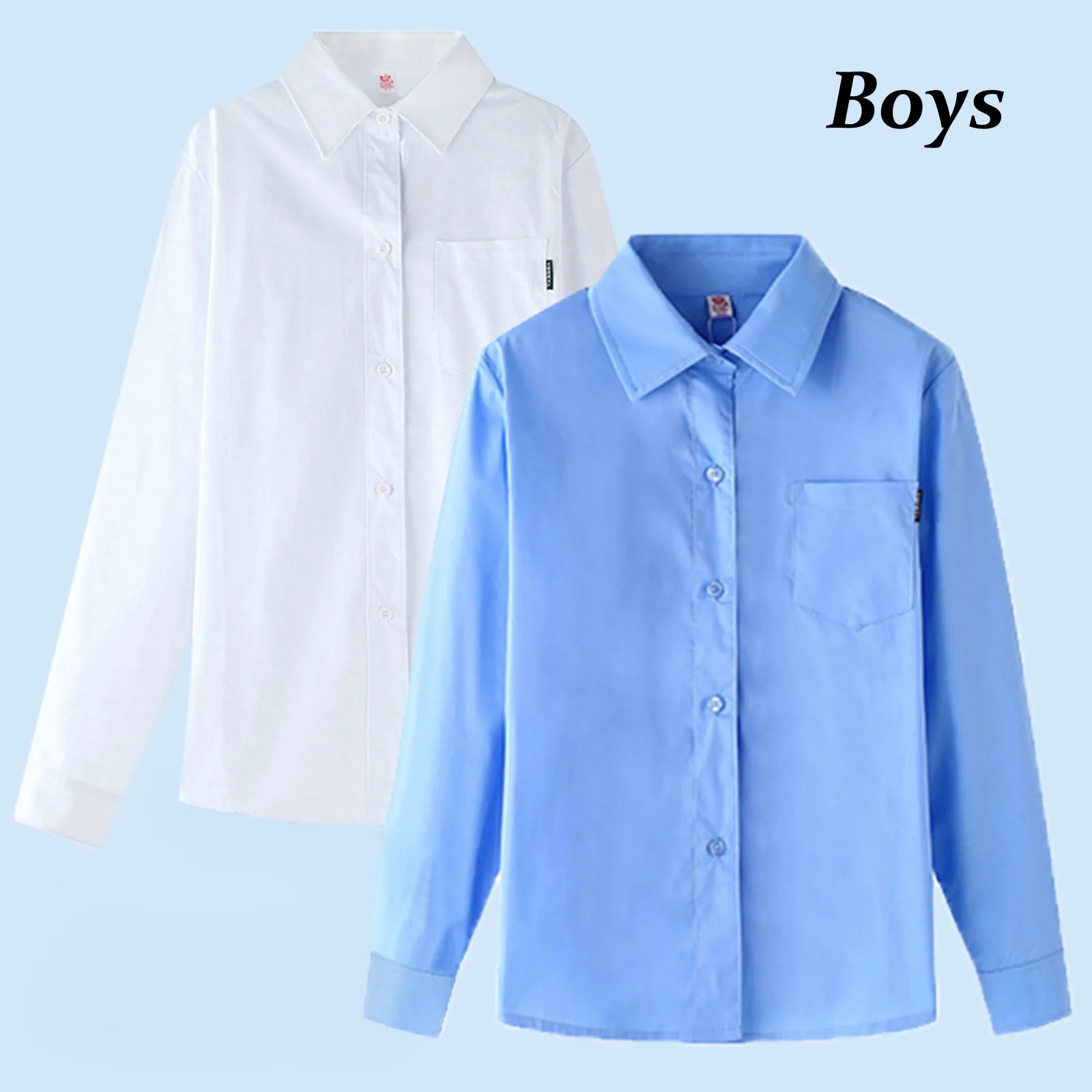 

Boys School Blouse Shirt Long Sleeve White Shirt Sky Blue Formal Blouse Top For Student Ages 4-15 Years Tops Children Clothes