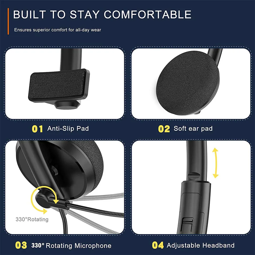 العالمي مكتب سماعة رأس سلكية مع إلغاء الضوضاء Mic USB + 3.5 مللي متر الصوت جاك سماعة قطعة واحدة الأذن ارتداء سماعة للاتصال