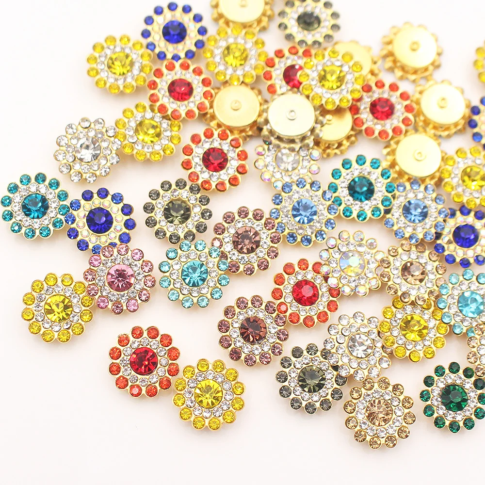 14mm Sunflower Claw Sew On Rhinestones Tirm Shiny Crystals Stones Gold Base Handwork Sewing Rhinestones Accessories Crafts Gems