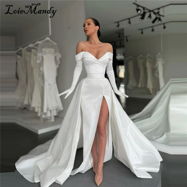 Jupe longue détachable, robe de bal blanche élégante, épaules dénudées,  robes de soirée Sexy, fente haute, robes de gala - AliExpress