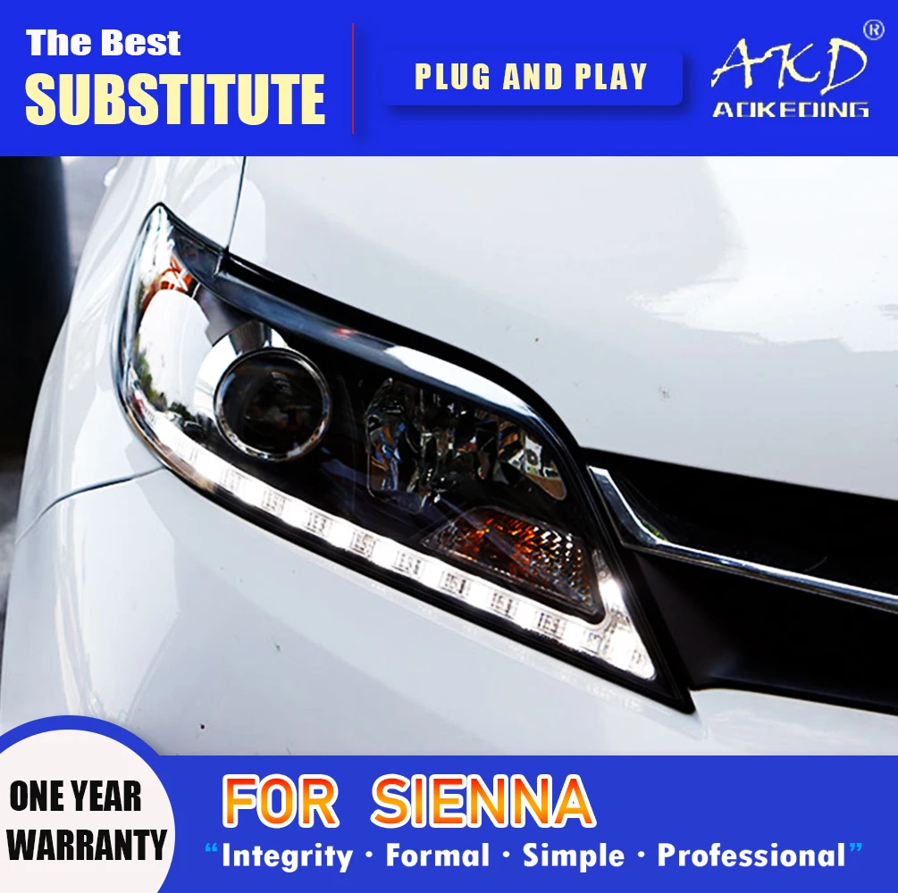 Akd Hoofd Lamp Voor Toyota Sienna Led Koplamp 2011-2019 Koplampen Sienna Drl Richtingaanwijzer Grootlicht Angel Eye projector Lens