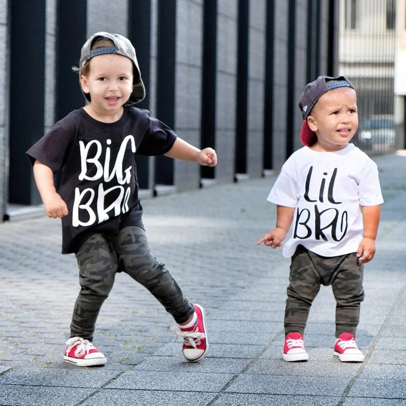 Big Brother Little Brother T Shirt Sibling Short Sleeve Tees Clothes Kids Baby Boys Letter Printed Fashion Brothers T-shirt Tops