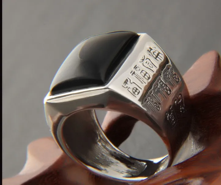 

100%Thai silver 925 silver vintage inlaid scripture sterling silver ring men